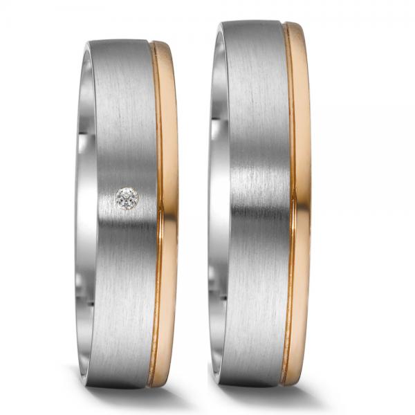 Trauringe Weiss-Rotgold von Weidner 62027 + 72027